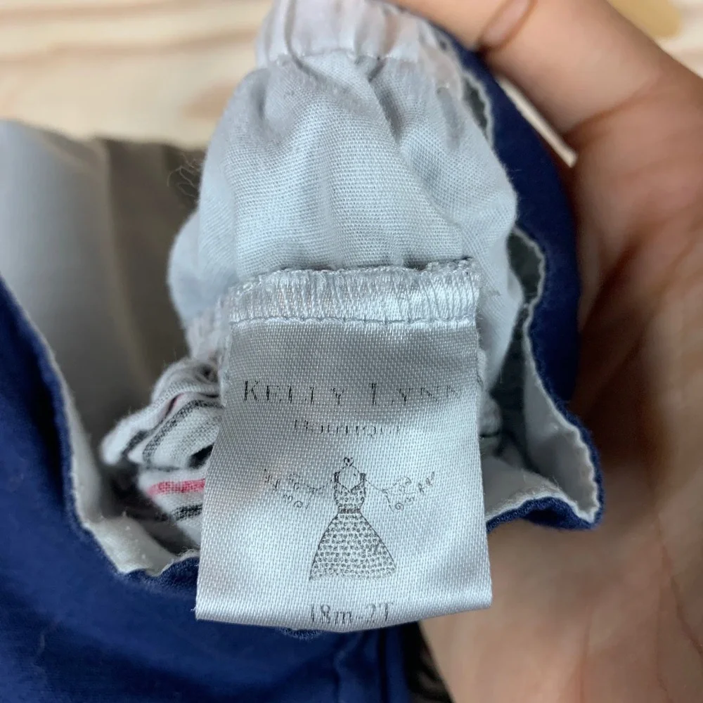 Kelly Lynn Boutique Dress Girls 18M-2T Navy Blue Striped Lace Ruffle Americana